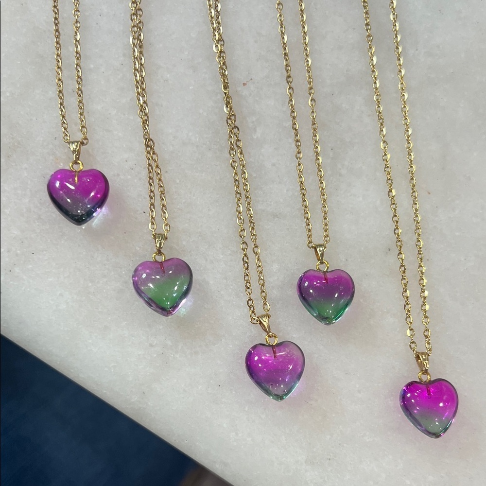 Gold Necklace with Vibrant Heart Pendant - Picture 2 of 6